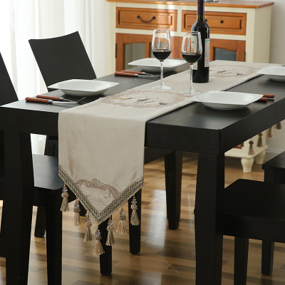 家柏饰(CORATED)欧式桌旗布艺餐桌装饰布美式电视柜斗柜鞋柜桌布茶几流苏长条 逐鹿中原-米 桌旗32*240cm