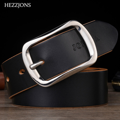 赫泽琼斯HEZZJONS不锈钢扣皮带男士真皮针扣皮带纯牛皮休闲腰带青年个性牛仔裤皮带