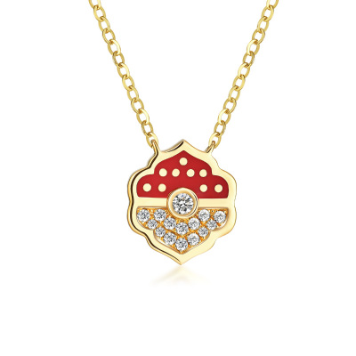 阿玛莎相伴一生18K金钻石红珐琅烤漆项链中国风新款红色