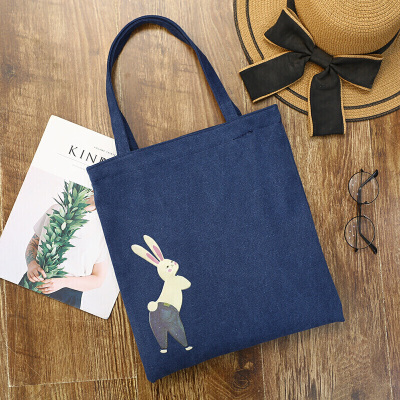 文艺牛仔帆布包女学生单肩包休闲女式学院风帆布袋-定制蓝色兔子SX蓝色兔子SX