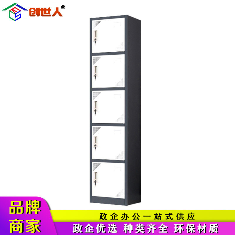 创世人 办公家具灰白色套色储物柜铁皮挂衣柜钢制柜子单列5门更衣柜