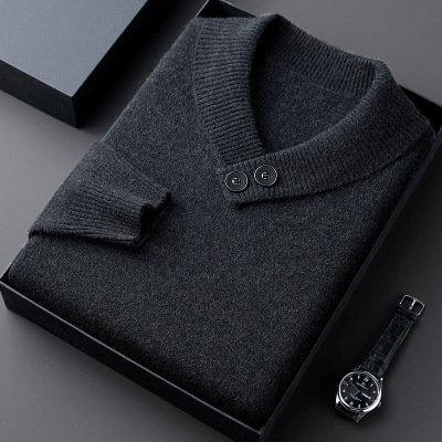 毛衣男V领双扣秋冬季新款鸡心领加厚保暖打底男士羊毛衫