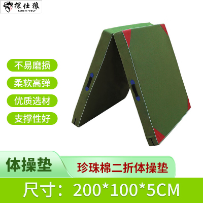 探仕狼 TSL-T2015体操垫仰卧起坐垫绿色珍珠棉有机硅布 二折体操垫 5个装 200*100*5cm