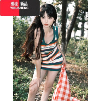 YIBUSHENG韩版高级感撞色条纹针织连衣裙女季修身显瘦高级感休闲百搭裙子