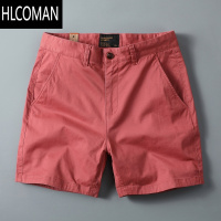 HLCOMAN美式休闲弹力三分裤男夏季潮流修身直筒卡其色工装四分短裤子