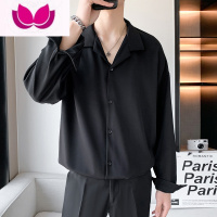 七斓冰丝垂感白色衬衣男士春季轻熟风dk长袖衬衫休闲宽松潮流痞帅上衣