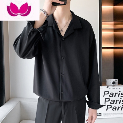 七斓冰丝垂感白色衬衣男士春季轻熟风dk长袖衬衫休闲宽松潮流痞帅上衣