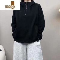 YANXU美式连帽长袖卫衣男士新款宽松潮牌男生半拉链设计感上衣服