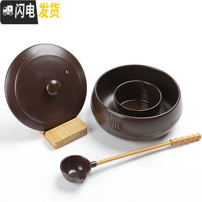 三维工匠陶瓷煮茶壶带盖黑白茶普洱烧茶炉家用分茶器电陶炉复古茶具煮茶器 棕色仿古煮茶壶