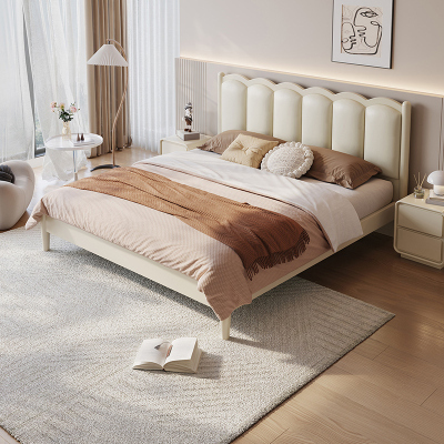 全友家居法式田园奶油风卧室涟漪床柔美弧线生态科技皮软靠床屏双人床板式床家具