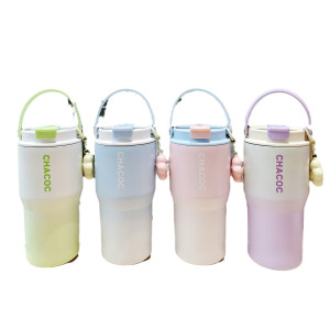 时尚渐变真空保温杯简约女士大容量咖啡杯便携手提杯子