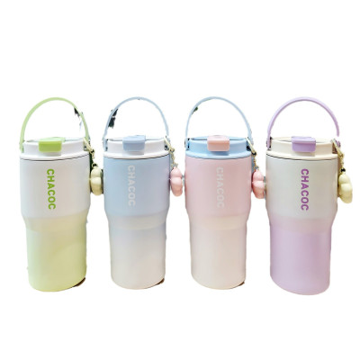 时尚渐变真空保温杯简约女士大容量咖啡杯便携手提杯子