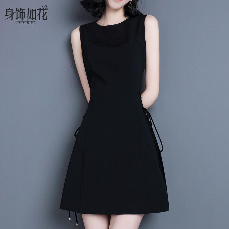 小黑裙春夏季新款女装淑女气质修身a字无袖背心裙黑色连衣裙黑色