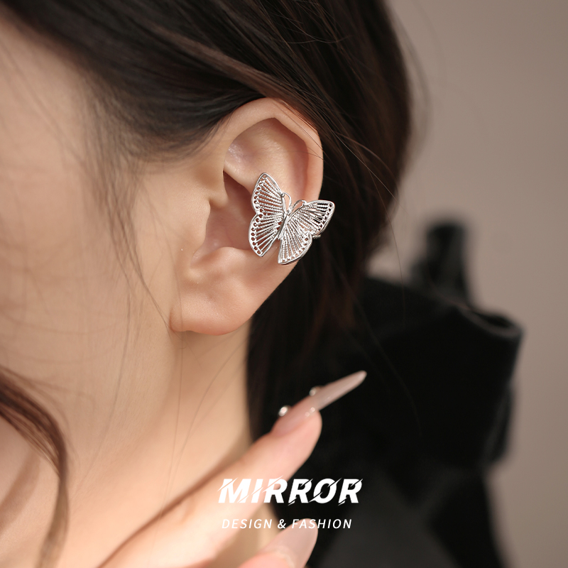 925纯银镂空蝴蝶耳夹女耳环耳饰时尚轻奢精致高级感新款潮送女朋友老婆情人节七夕生日礼物