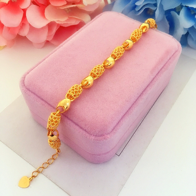 欧币24k镀金手链 时尚款镂空玲珑转运珠沙金女士手链仿黄金色饰品送女朋友老婆情人节七夕生日礼物