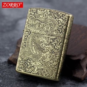 zorro佐罗煤油打火机 铜壳煤油 五面手工复古 个性创意防风火机送礼男 青古祥云神龙