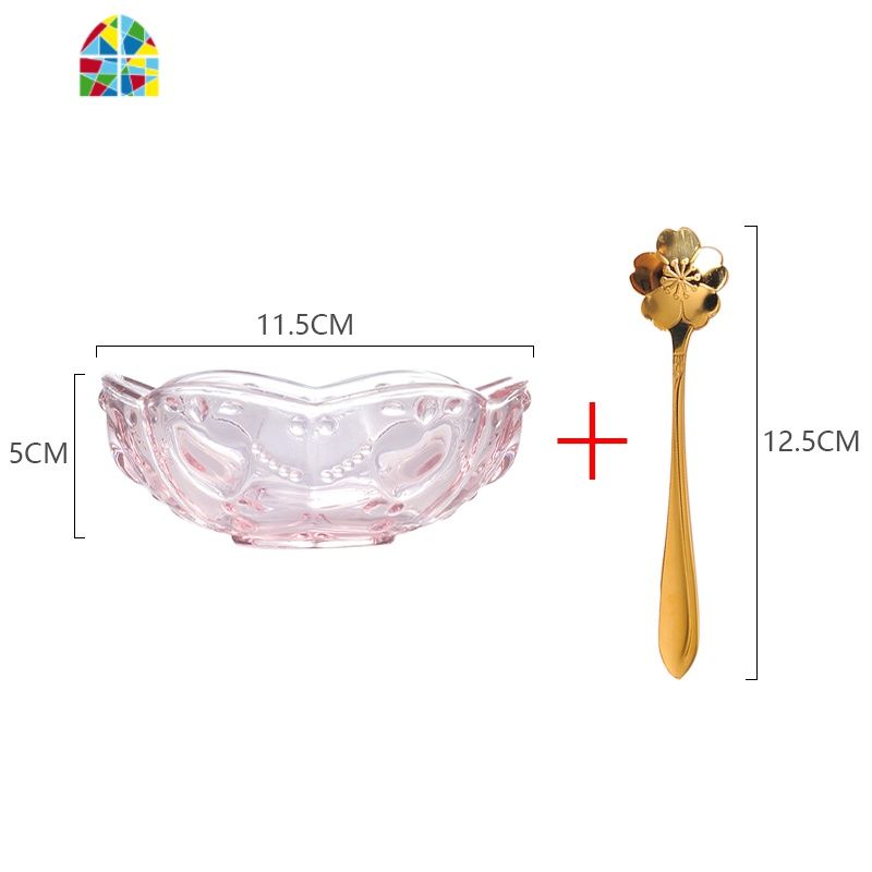 日式樱花玻璃碗 创意金边甜品碗燕窝碗糖水银耳汤碗盅雪糕沙拉碗 FENGHOU 粉色碗+长方盘(送2勺)