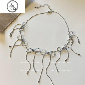 JiMi少女情结~温柔风蝴蝶结流苏项链女秋冬设计感小众毛衣链气质颈链 蝴蝶结流苏项链