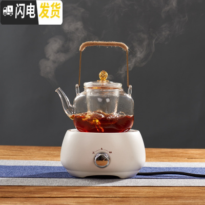三维工匠 玻璃煮茶壶蒸汽煮茶器套装 侧把花茶黑茶壶电陶炉小型茶炉 风萧提梁玻璃煮茶壶+371白色电陶炉茶具