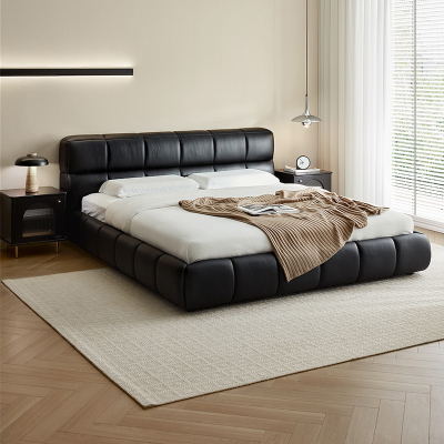 全友家居皮艺床头层牛皮真皮大床卧室家具意式极简轻奢软包双人床