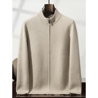 空气层双层半高领山羊绒衫男士开衫毛衣秋冬针织毛衫加厚拉链外套