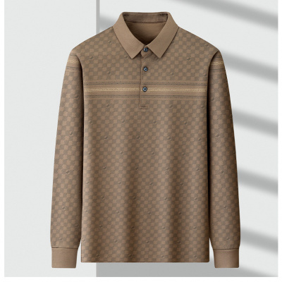 男士长袖T恤春秋季新款休闲Polo衫中年爸爸装商务翻领上衣男汗衫