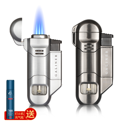 雪茄打火机 防风直冲充气喷枪高档便携火机气体专用钻孔点烟器