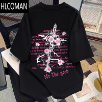 HLCOMAN美式玫瑰印花短袖T恤男女夏季oversize潮牌宽松情侣百搭上衣