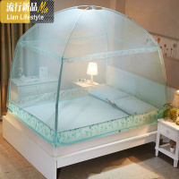 夏季蒙古包蚊帐U型三开1.8床1.5m双人家用加密加厚床上用品蚊帐 三维工匠