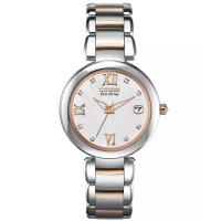 西铁城(CITIZEN)女士石英腕表防水防丢玫瑰金不锈钢镶钻时尚商务手表