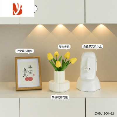 三维工匠北欧装饰纸巾盒摩艾石像创意抽纸盒轻奢摆件家居纸抽盒 四件套C[纸巾盒+相框+郁金香+花瓶]