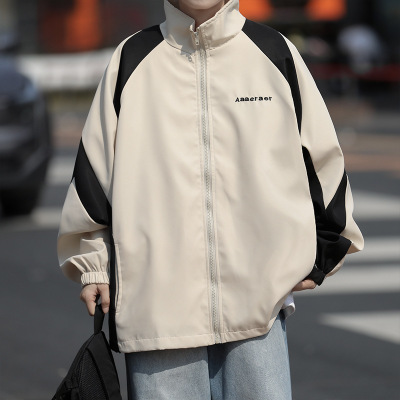 春秋季新款美式夹克拼接撞色冲锋衣宽松休闲百搭立领夹克开衫外套