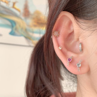 韩国进口小清新弧形爱心耳骨钉旋转堵拧的送女朋友老婆情人节七夕生日礼物