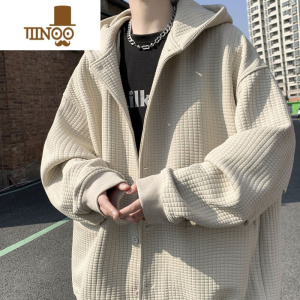 YANXU华夫格港风连帽宽松休闲卫衣男士新款潮牌开衫衣服外套