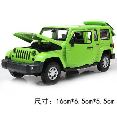 合金车模型1:32仿真小汽车警察吉普车三轮赛车跑车声光回力金属车53115牧马人绿色