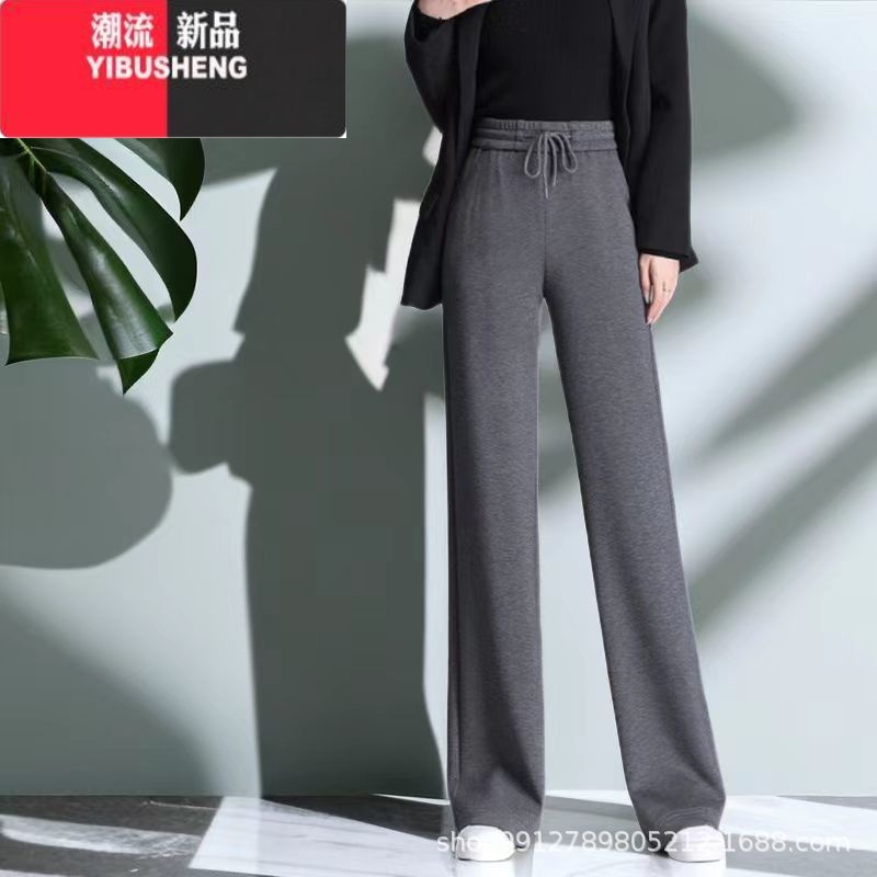 YIBUSHENG灰色运动裤女直筒高腰宽松大码学生阔腿卫裤春薄款休闲裤长裤子
