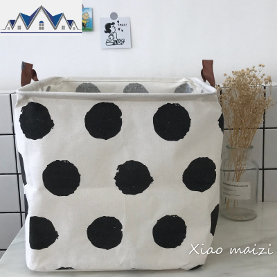 韩风ins北欧简约波点脏衣篮布艺棉麻折叠玩具收纳家用杂物收纳篮 三维工匠