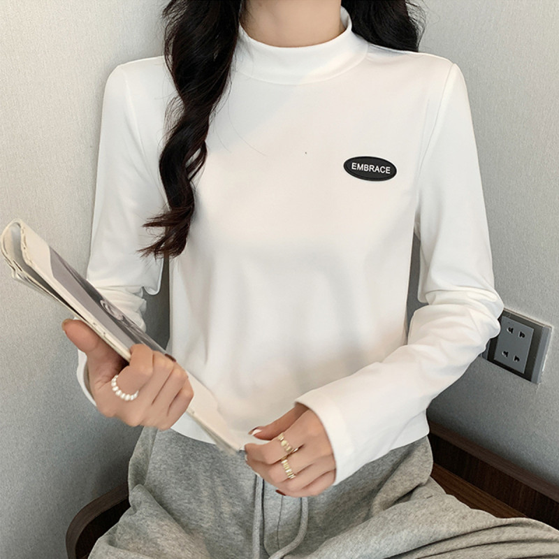 [2.5折价59元]唐狮秋冬季打底衫女修身显瘦半高领左胸标短款德绒内搭潮