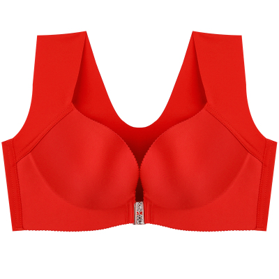 Ideamini大红色本命年内衣套装女大码前扣文胸无钢圈一片式无痕收副乳薄款文胸套装