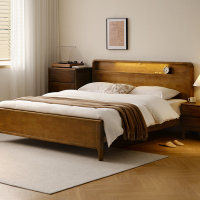 全友家居夜光多功能实木床简约卧室新中式双人床全实木床家具