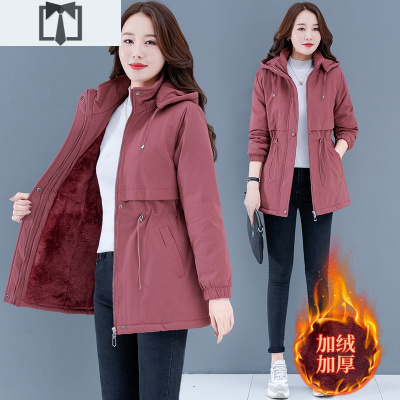SUNTEK妈妈加绒外套秋装新款中老年女冬装加厚保暖夹克秋冬时尚风衣大码风衣