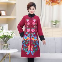 迪鲁奥(DILUAO)中老年民族风棉衣妈妈冬装外套新款棉衣中长款绣花厚中老年女装冬季民族风棉服