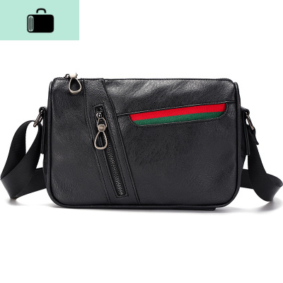 韩版商务挎包2020新款男士软皮斜挎包百搭休闲潮流单肩包简约背包NEW LAKE 黑色男士斜挎包
