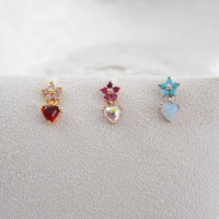 韩国耳钉精镶钻花朵爱心吊坠小耳骨钉百搭气质旋转耳门钉送女朋友老婆情人节七夕生日礼物