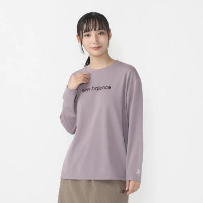 New Balance秋季新款女士运动吸湿速干长袖T恤 Lavender白黑拼接