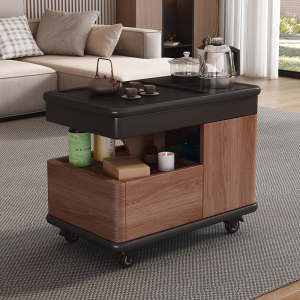 青木川 简约现代轻奢实木沙发边几侧边柜客厅阳台带轮子可移动家用小户型小茶桌带烧水壶一体茶吧机角几长方形茶几