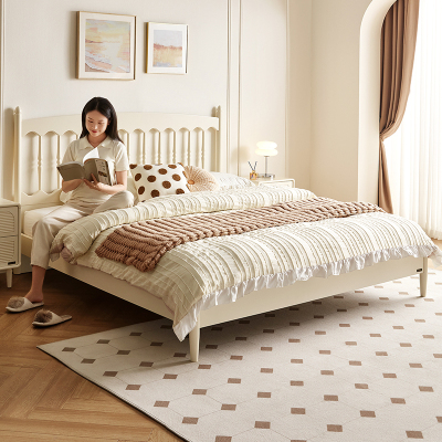 全友家居法式奶油风双人床卧室小户型省空间床新款板式床