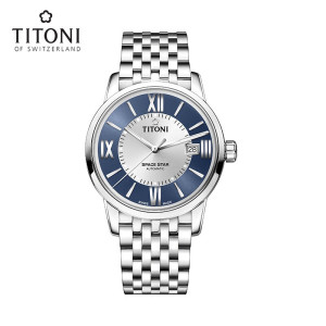Titoni瑞士梅花手表男天星系列自动机械表罗马表钢带83538S-580 83538S-580