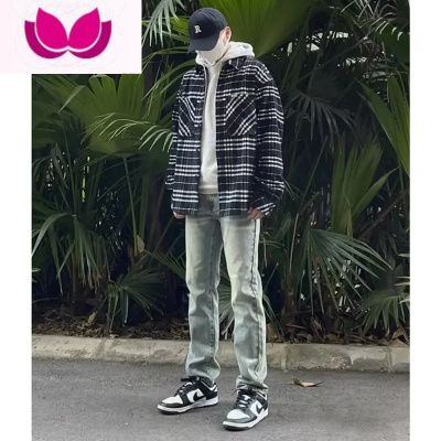 七斓美式vibe风裤子高街潮水洗黄泥牛仔裤男款修身小脚显瘦直筒裤