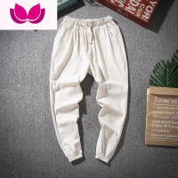 七斓中国风棉麻唐装中式休闲长裤子亚麻男松紧腰宽松居士汉服禅修